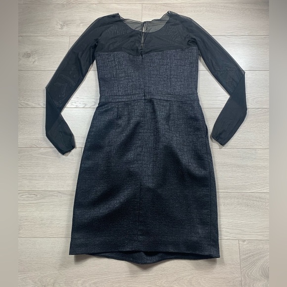 Escada Wool Mesh Sleeve Knee Length Black Sheath Cocktail Dress - Picture 4 of 16